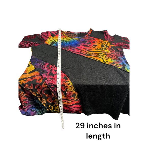 Colorful Abstract Print Long Sleeve Tunic Top By Calessa Medium 70% Rayon 25% Po - Picture 9 of 9